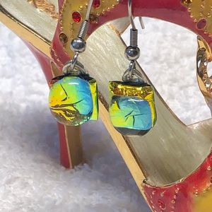 Dichroic glass Earring from Aruba-vintage -gorgeous colored glass-with wires